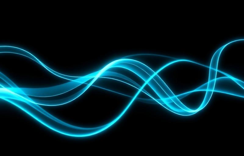 Rubans de lumière cyan évoquant un flux vidéo génératif